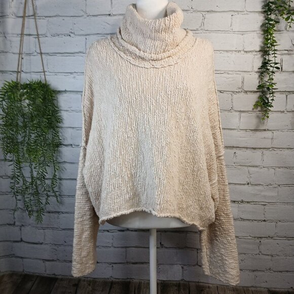FREE PEOPLE BIG EASY COWL NECK SWEATER,  CREAM, OVERSIZED WOMENS SMALL - Picture 1 of 10